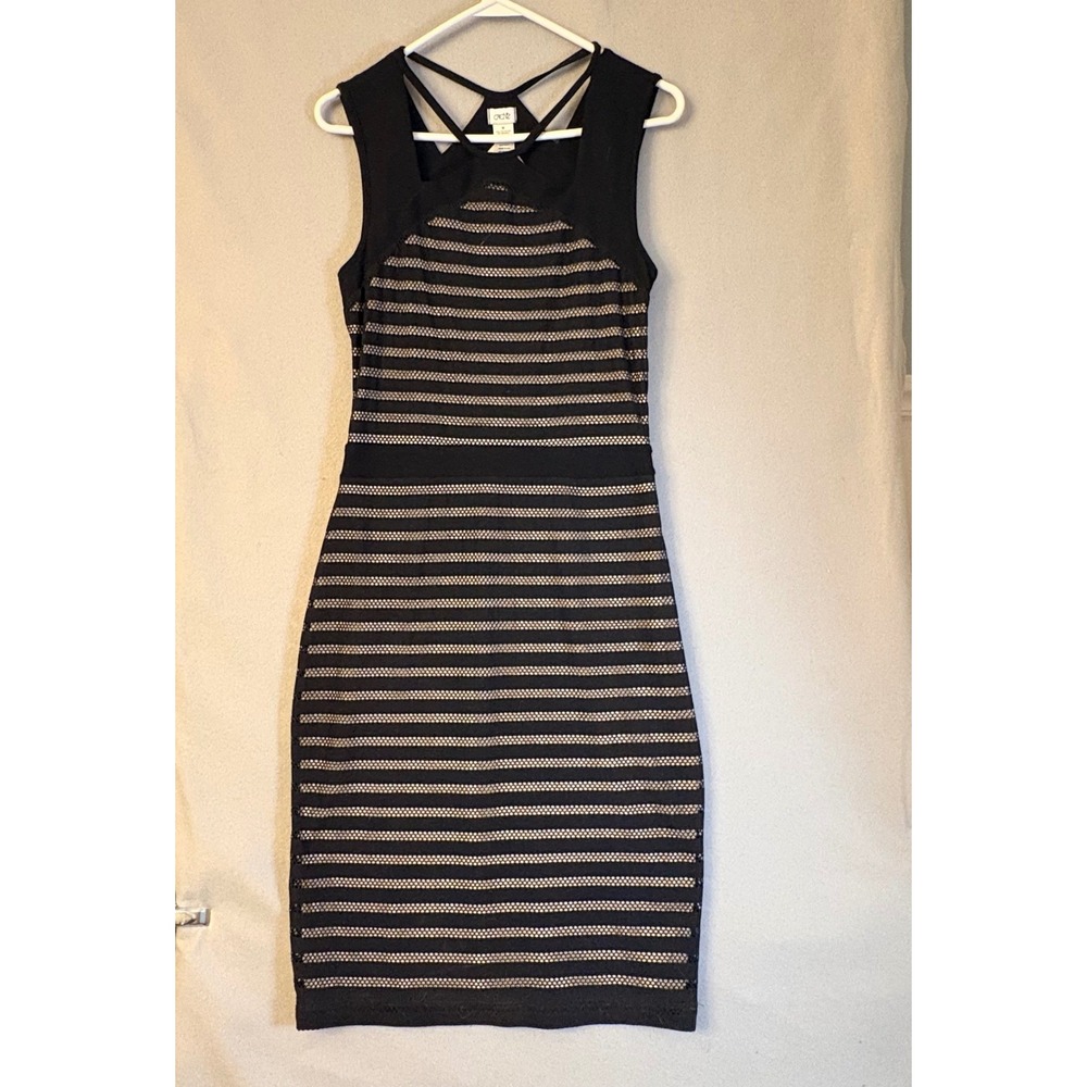 NWT Cache Black Tan Striped Mesh Bodycon Dress Y2K Vintage Size Made USA Medium